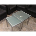 Set of 4 Stacking Chrome Tables w Frosted Glass Tops